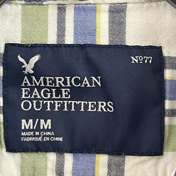 American Eagle Outfitters Button Up Shirt Mens Size Medium Plaid Athletic Fit - Picture 2 of 12